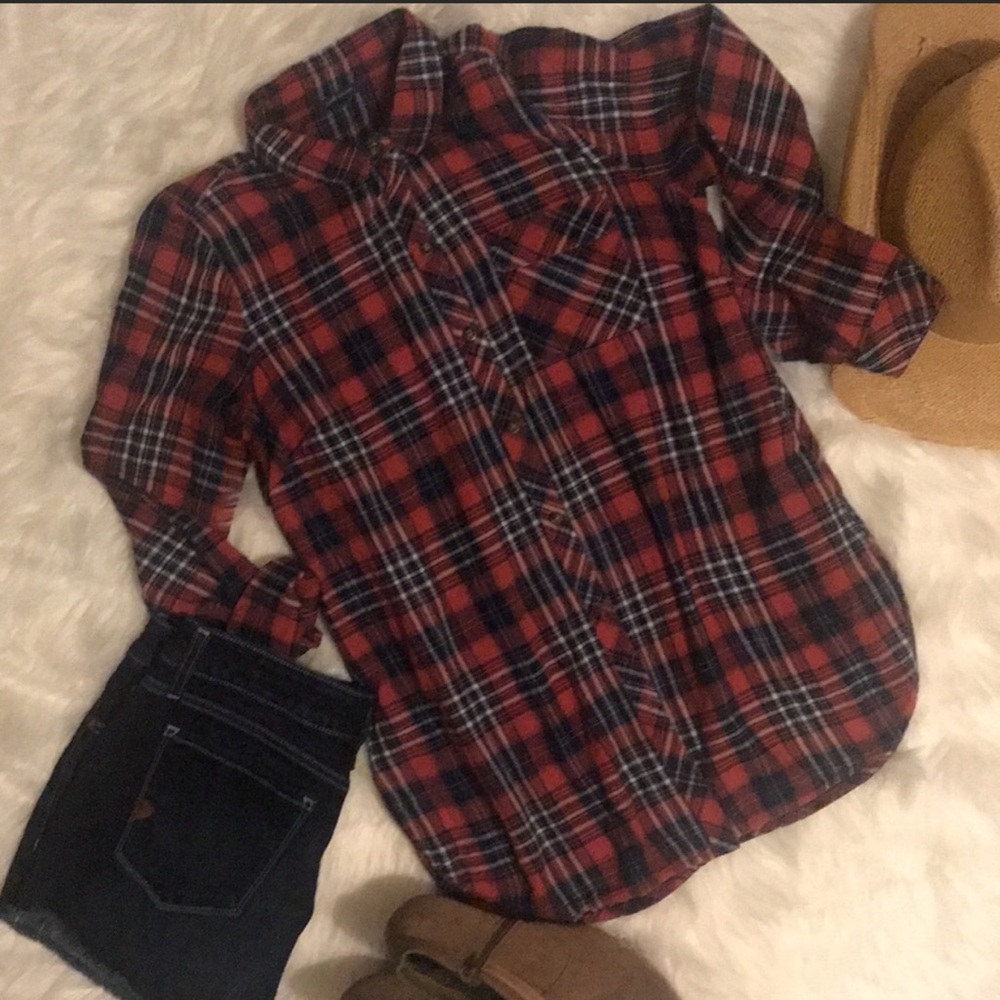 J. Jill Red Cuffed Sleeve Button Down Shirt
